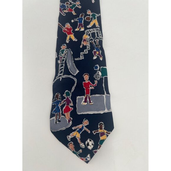 Vintage Tie Save The Children Kids Playground 100% Silk Navy Multicolor - Picture 3 of 6